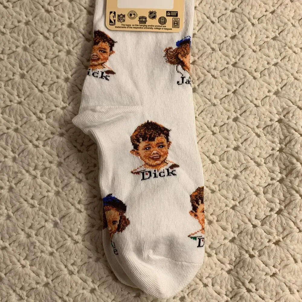 2 DICK JANE Novelty Socks NEW Adult Size Womens 6-11 Men’s 5-10 Shoe Size Unisex